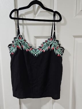 Black Embroidered Leaf Lace Trim Cami Top 16.00 Each